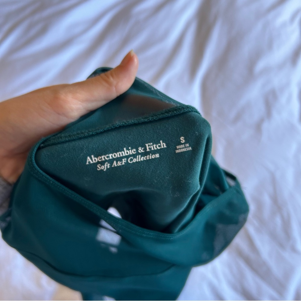 Abercrombie & Fitch Women Long-Sleeve Mesh Crew Bodysuit Teal Green - Picture 2 of 3